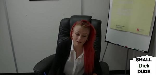 Petite redhead jerks some dick