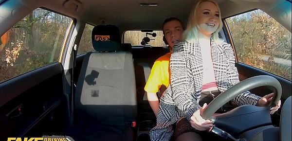 Naughty Blonde Seduces Driving Instructor inside Car